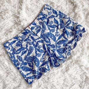 Lilly Pulitzer White and Blue Nautical Shell-Print High Waist Shorts